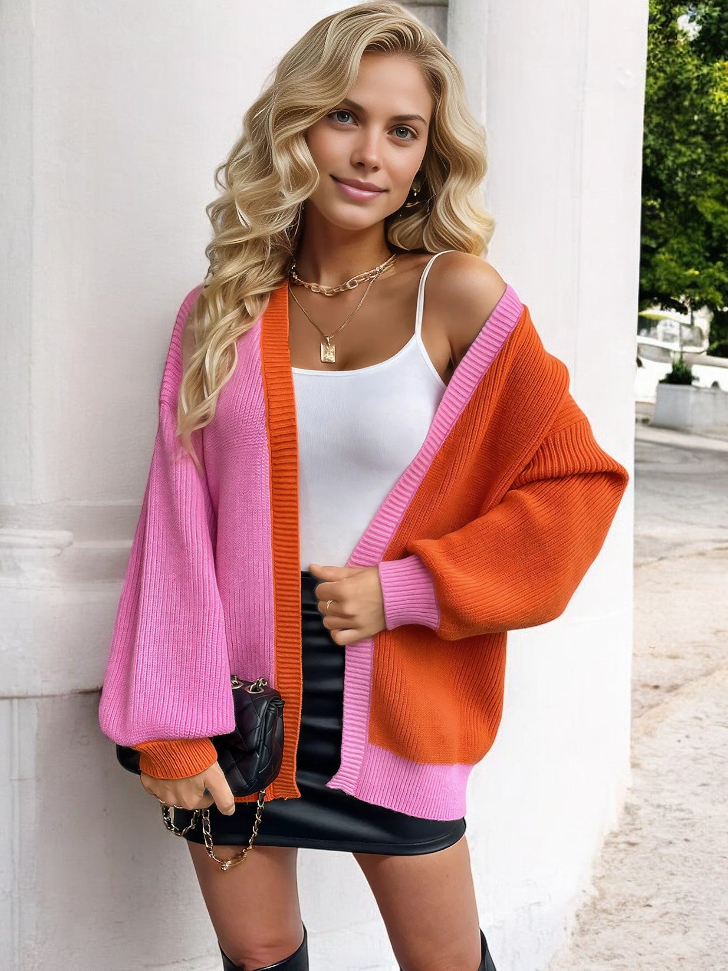 Color block open front cardigan hotsell