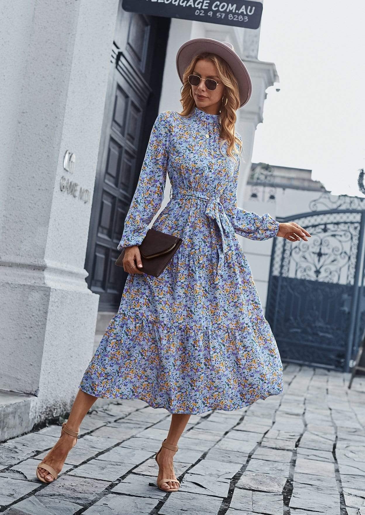 High neck long sleeve hotsell floral dress