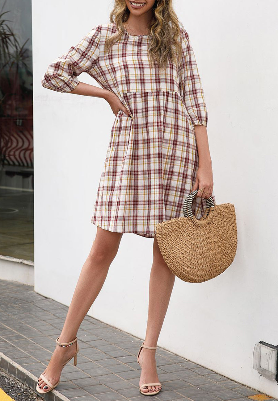 Plaid Knee Length Dress