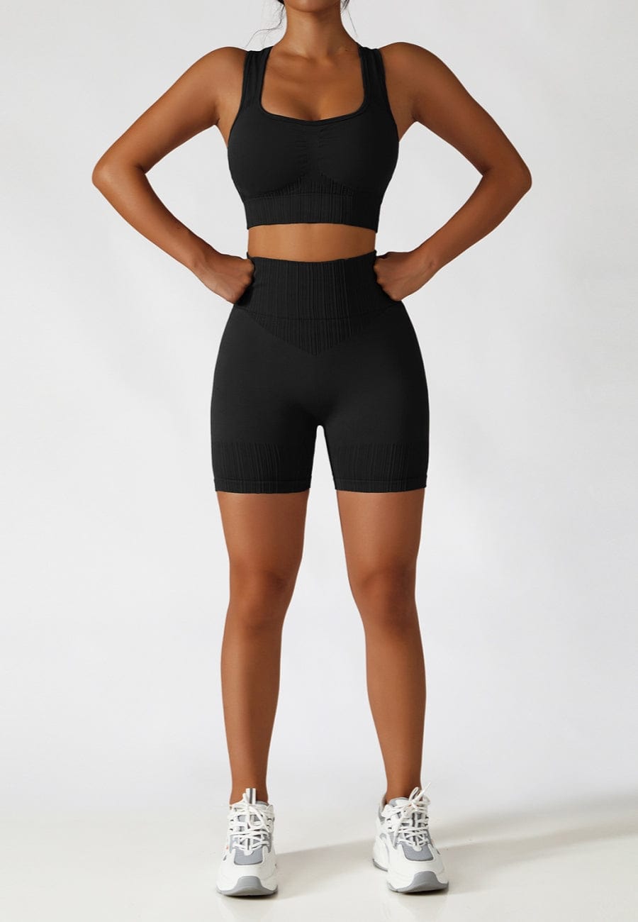 Mesh Stitching Sports Bra & Shorts Two-Piece Fitness Set – Anna-Kaci