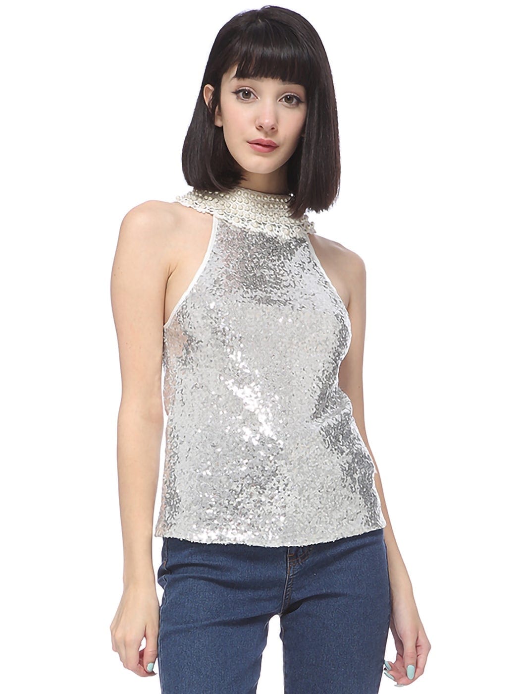 Sequined halter top