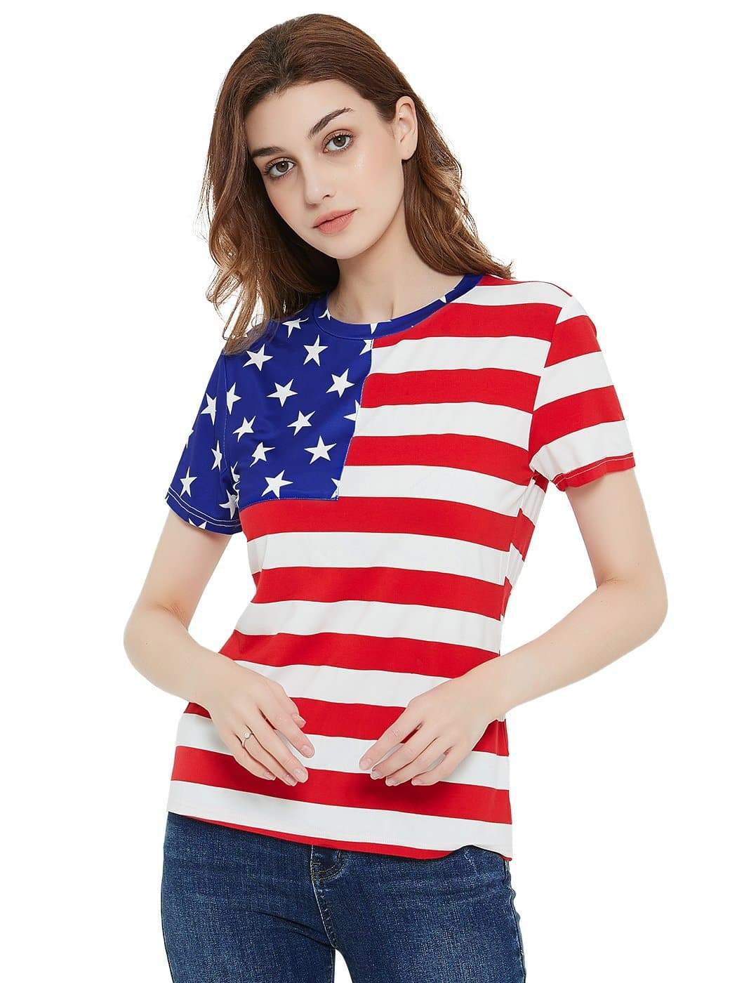 USA American Flag Women's Patriotic T-Shirt