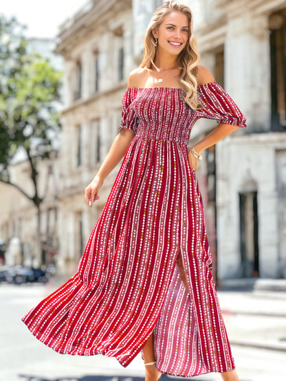 Vestido con cuello recto y estampado geométrico