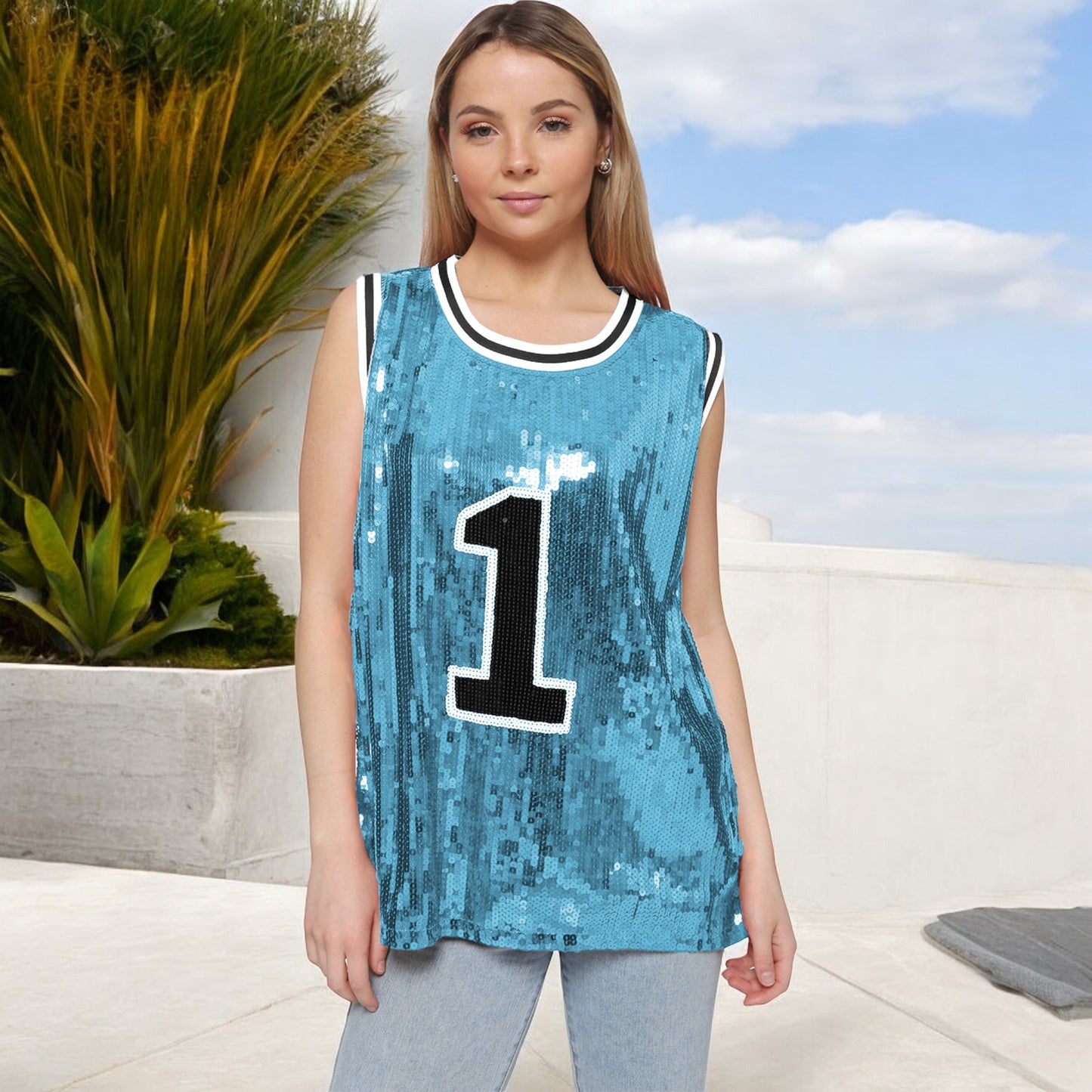 Sparkle Glitter Number 1 T-Shirt Sequin Tank Top Blouse