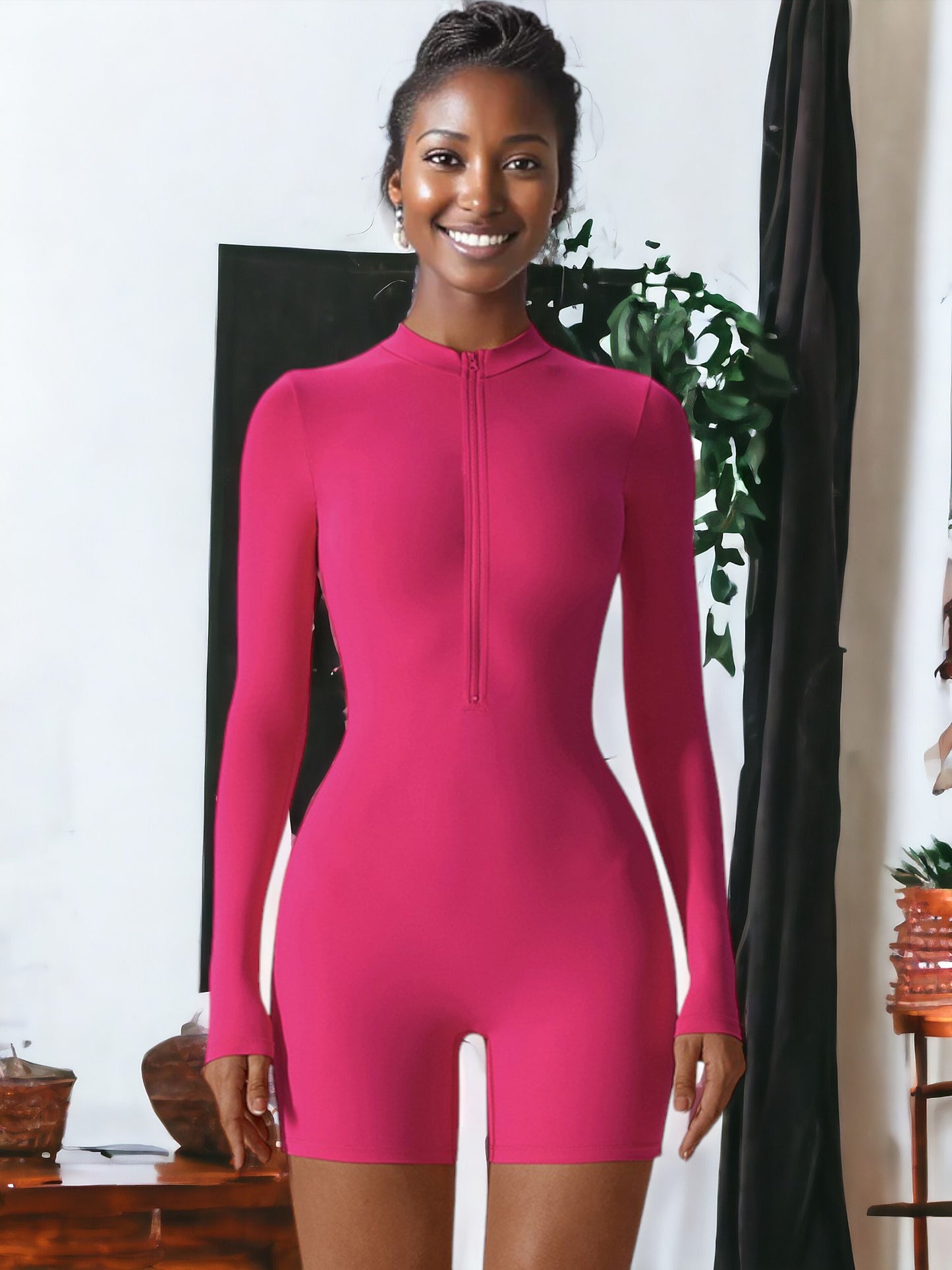 Zippered Long-Sleeved Tight Sports Jumpsuit