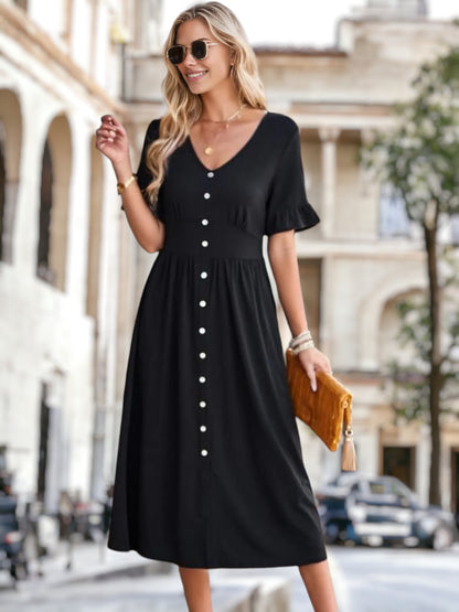 Contrast Button Empire Waist Classic Dress