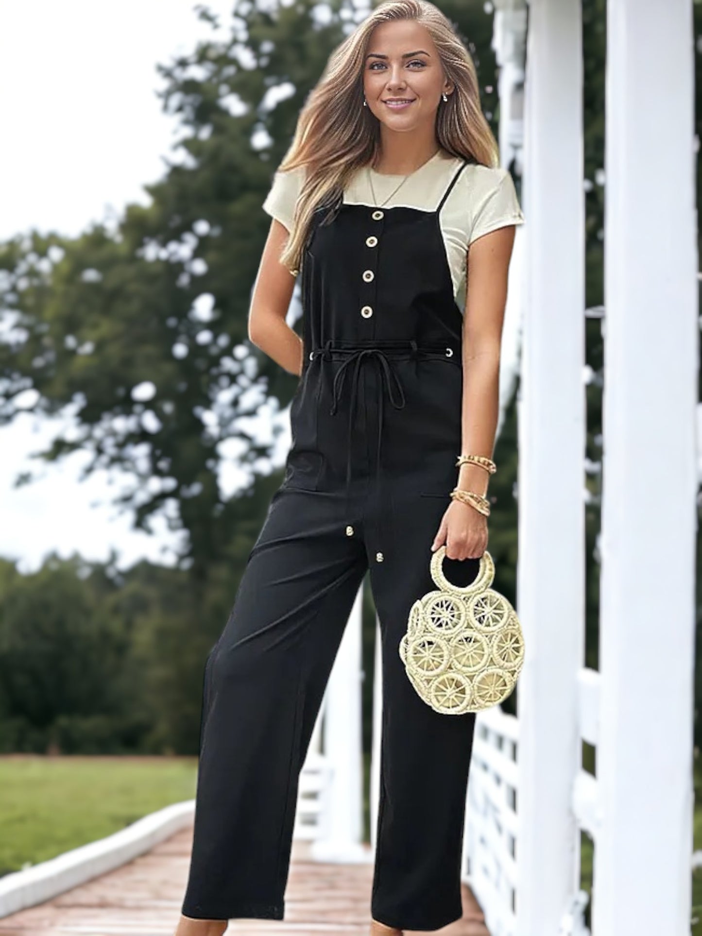 Buttoned Front Belted Jumpsuit