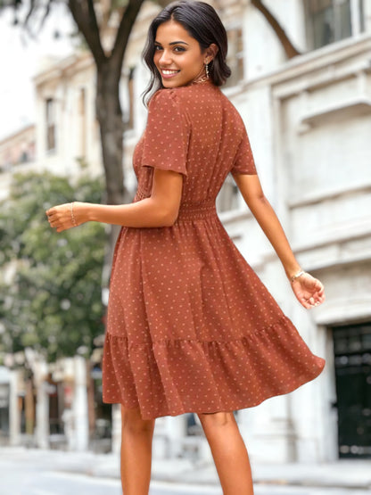 Crochet Waist Ruffle Hem Dress