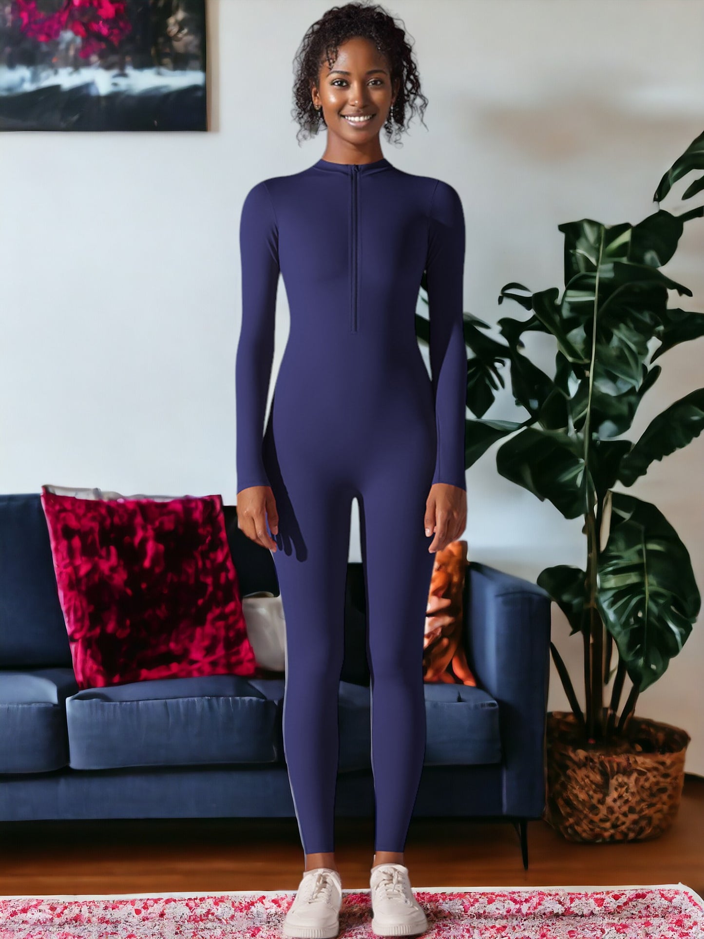 Long Sleeved Half-Zip One Piece Yoga Jumpsuit