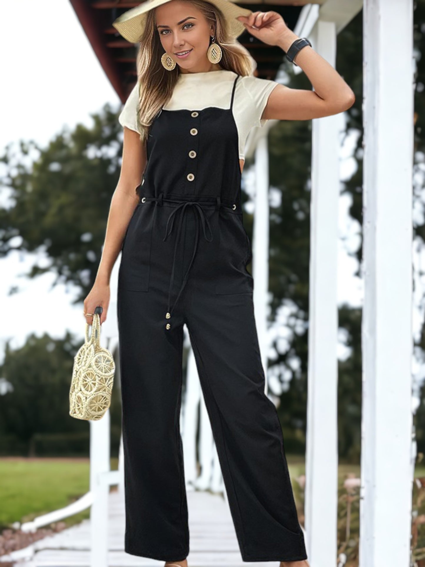 Buttoned Front Belted Jumpsuit