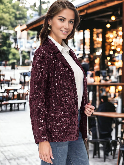 Glitter Long Sleeve Open Front Sparkle Party Blazer Jacket