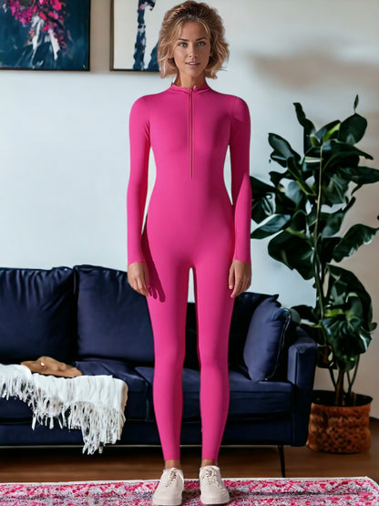 Long Sleeved Half-Zip One Piece Yoga Jumpsuit