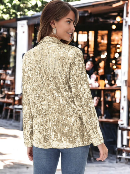 Glitter Long Sleeve Open Front Sparkle Party Blazer Jacket