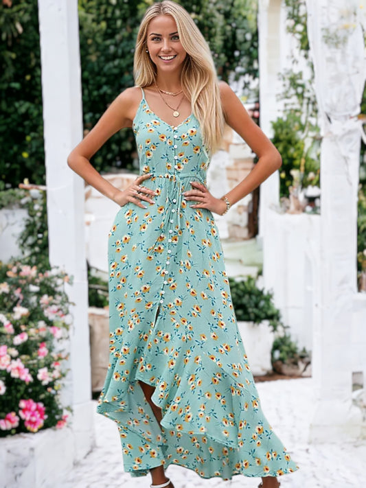 Vestido de verano de corte alto y bajo con estampado floral