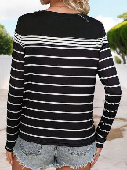 Anna-Kaci Women's Striped Long Sleeve Crew Neck Tee Casual Top