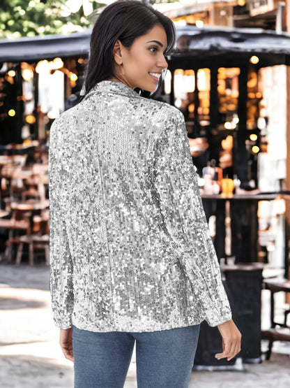 Glitter Long Sleeve Open Front Sparkle Party Blazer Jacket