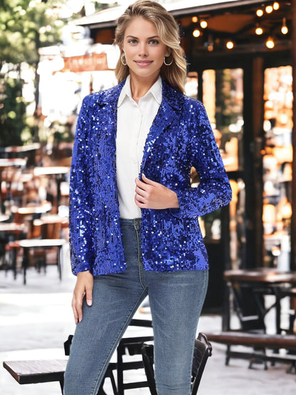 Glitter Long Sleeve Open Front Sparkle Party Blazer Jacket