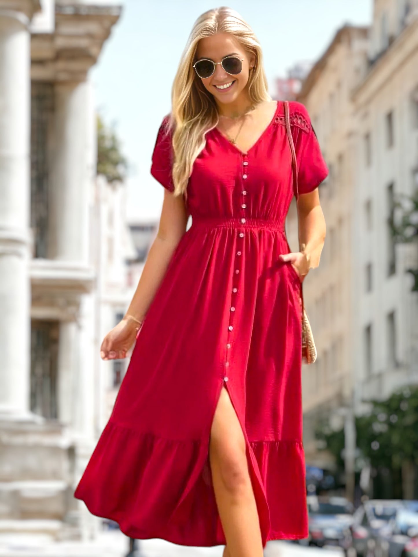 Vestido con dobladillo con volantes y mangas estilo tulipán 