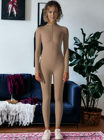 Long Sleeved Half-Zip One Piece Yoga Jumpsuit