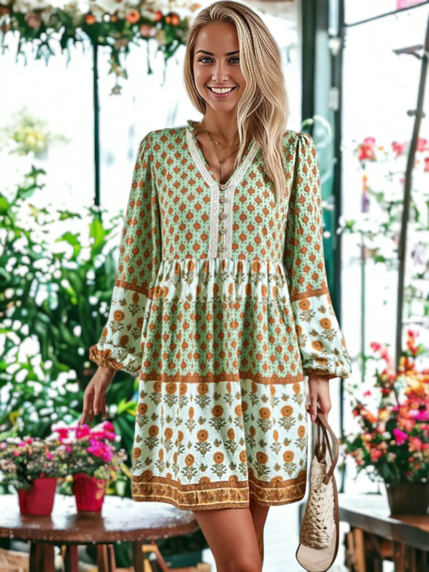 Floral Pattern Boho Summer Dress for Women Above Knee Length – Anna-Kaci