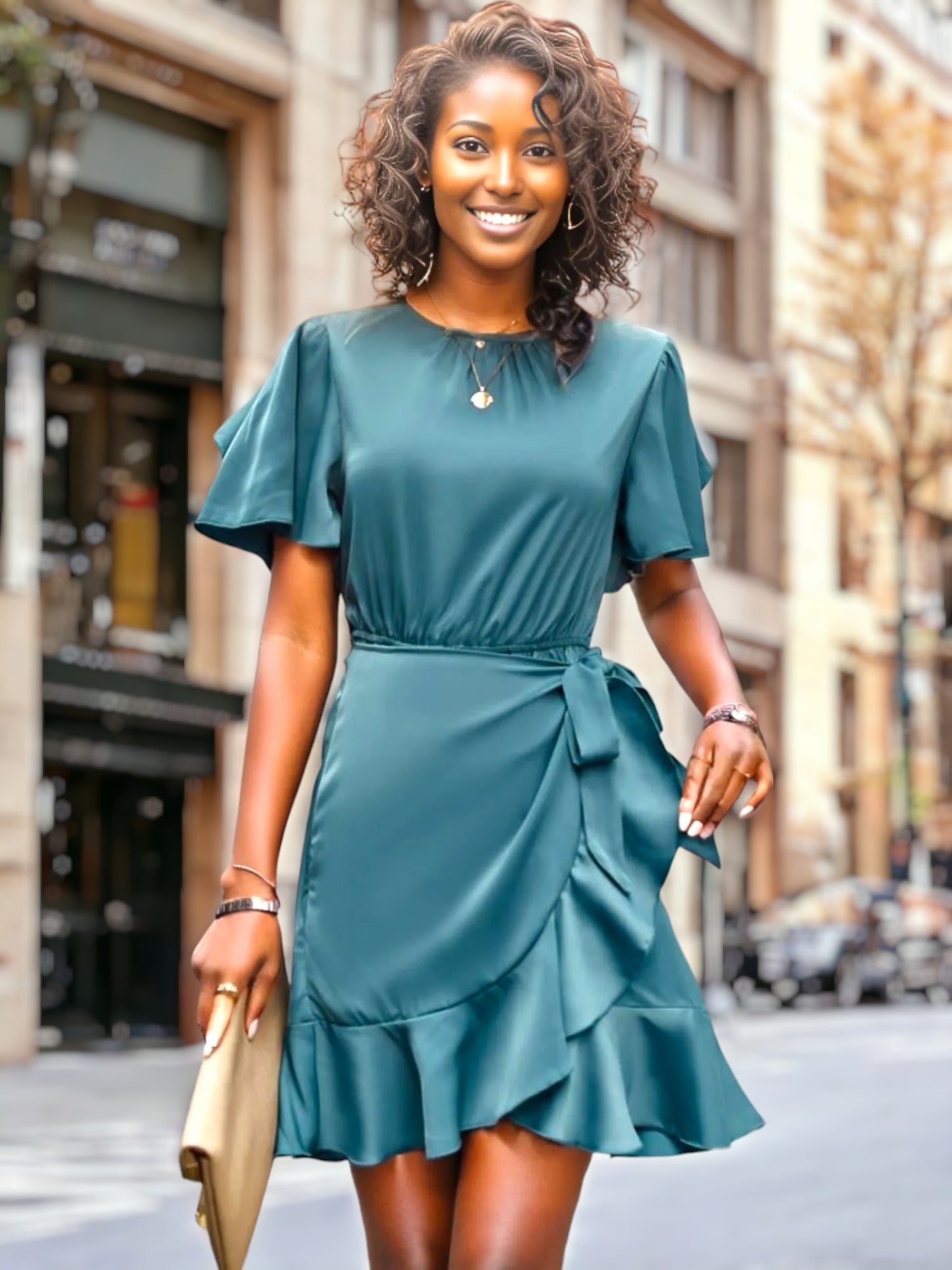 Vestido cruzado con volantes lisos