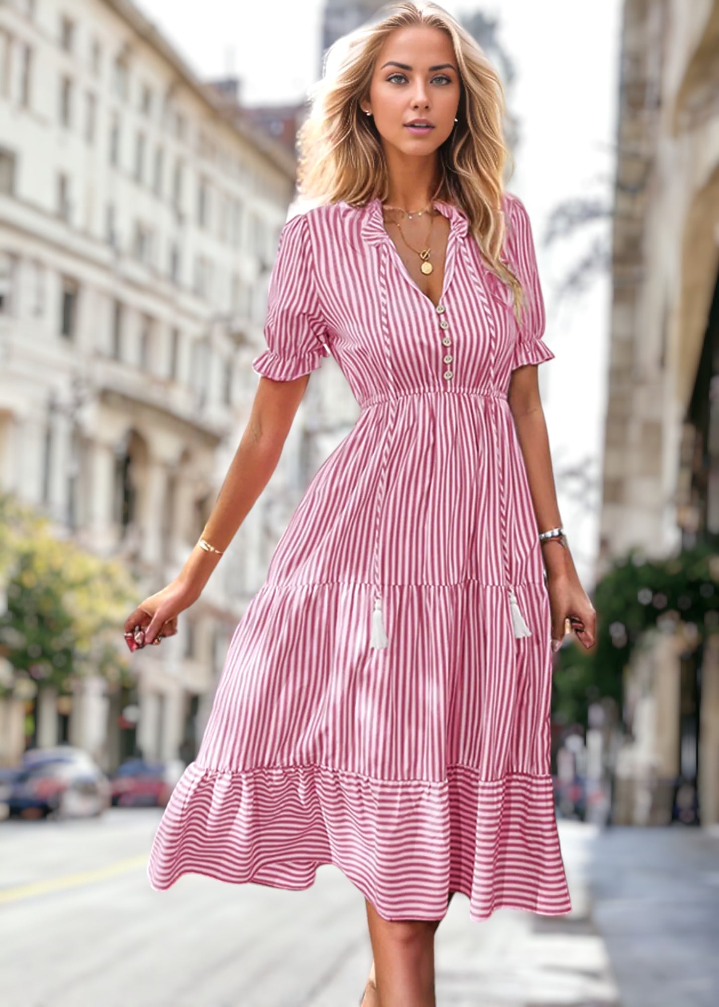 Striped Puff Sleeve Dress