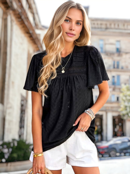 Pleated Detail Eyelet Blouse