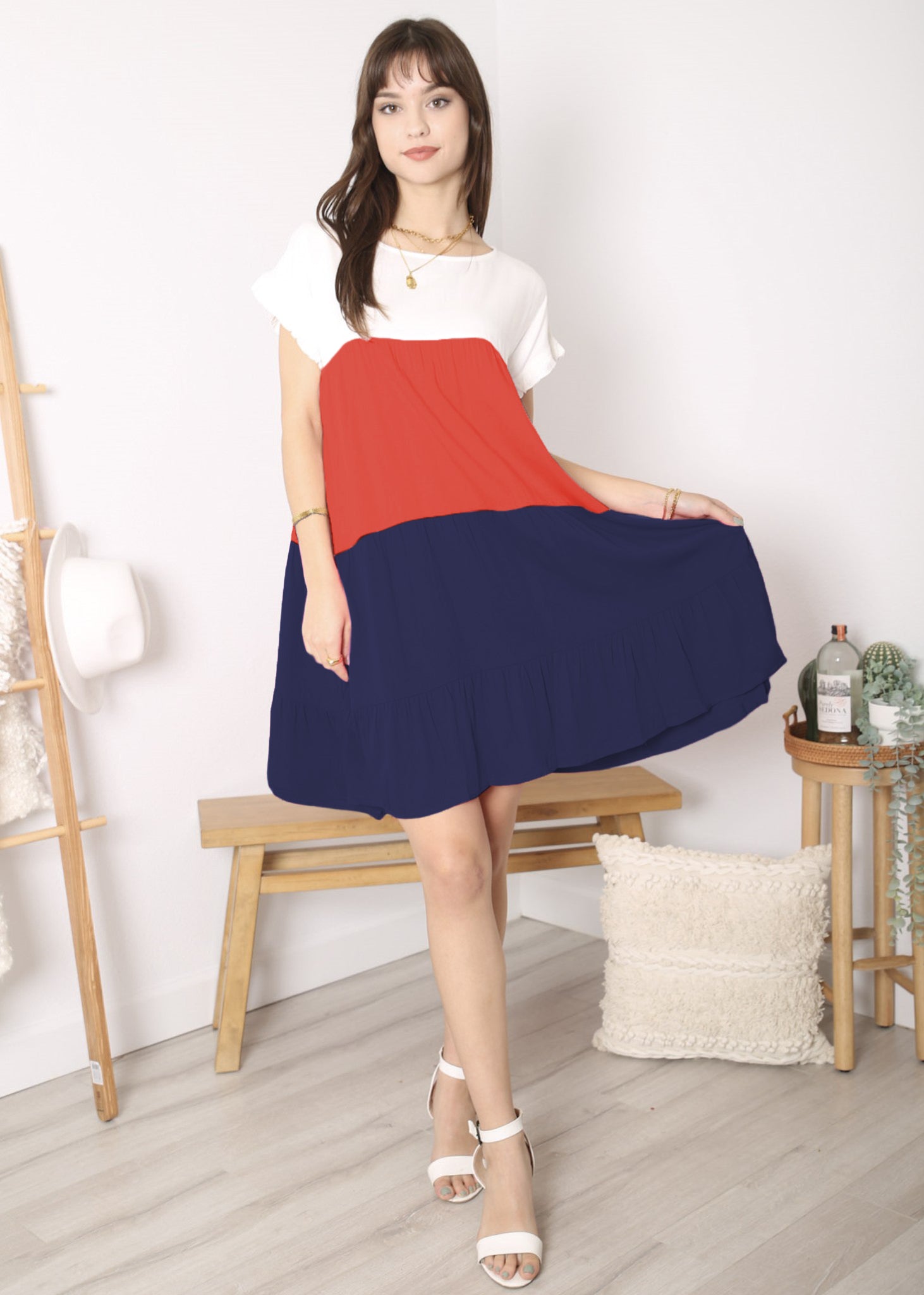 Color block frill 2024 ruffle hem dress