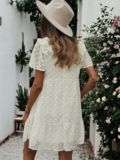 Ruffle Shoulder Textured Floral Dress