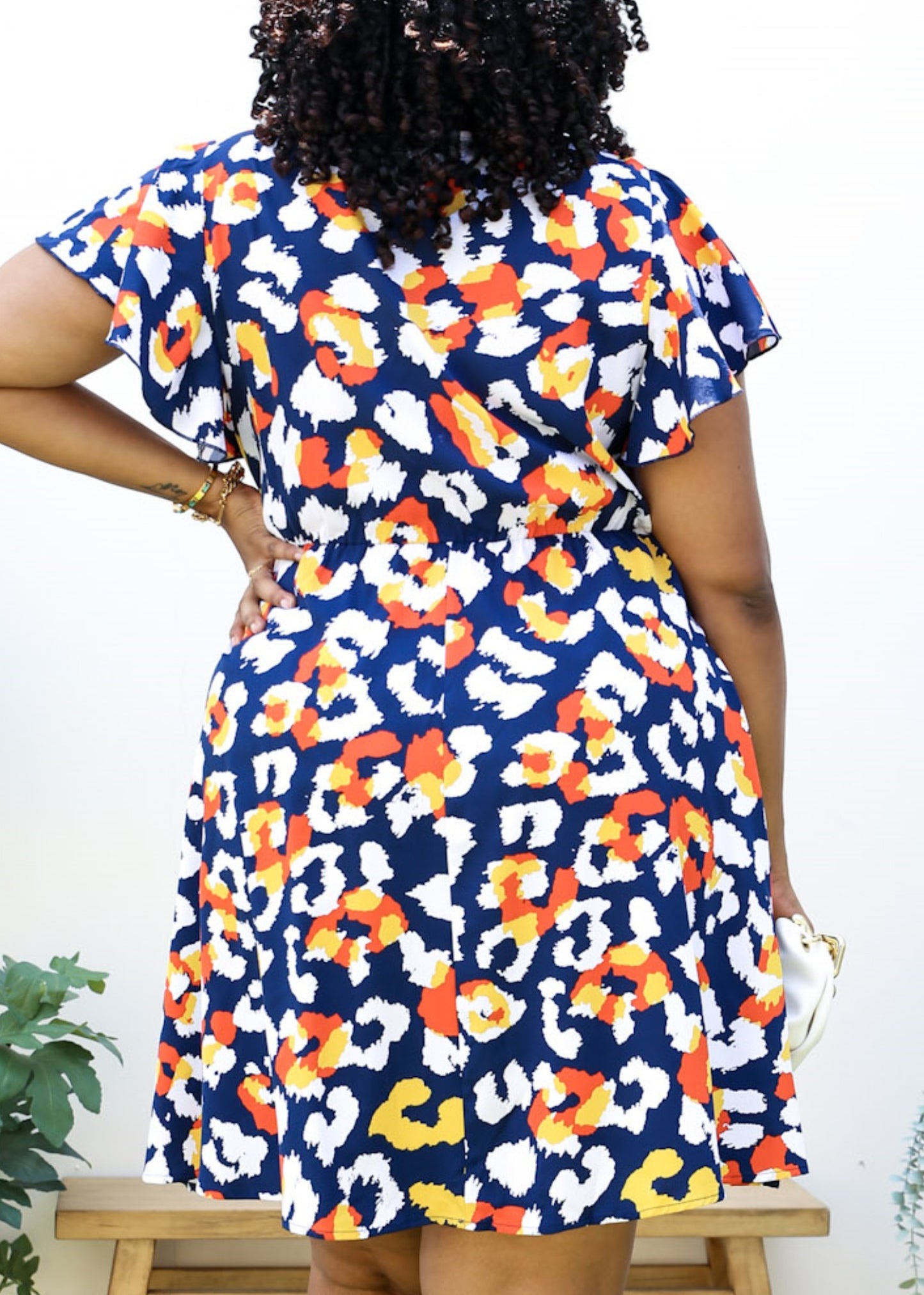 Plus Size Abstract Print Ruffle Sleeve Wrap Dress