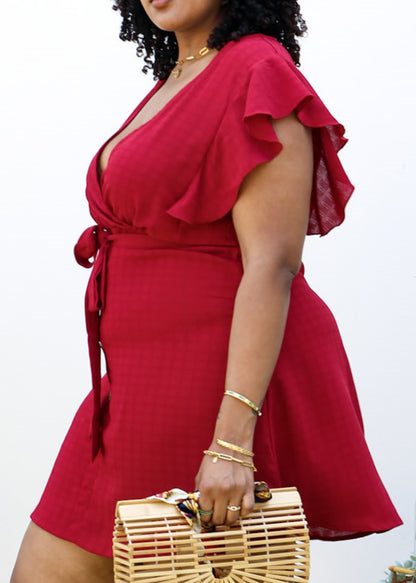 Plus Size Solid Color Swing Dress with Ruffle Sleeves