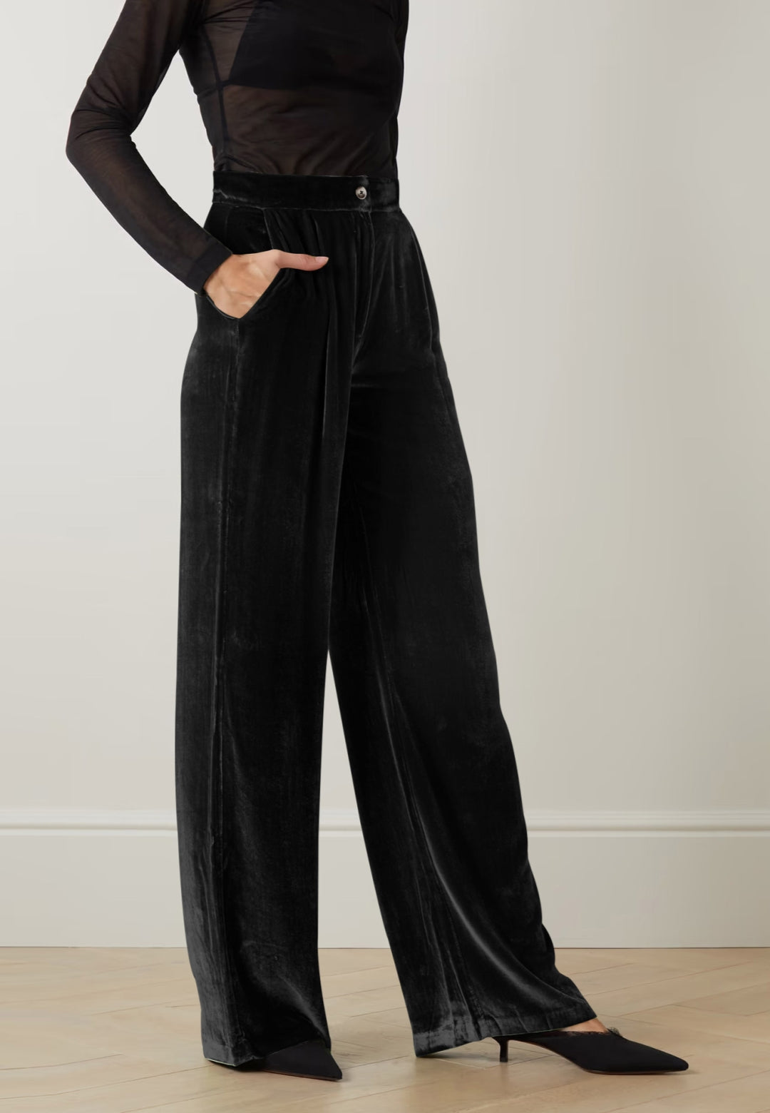 Whistles Velvet Trousers, Black at John Lewis & Partners