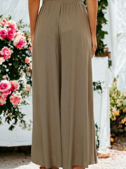 Shirred High Waist Gathered Tie Palazzo Pants