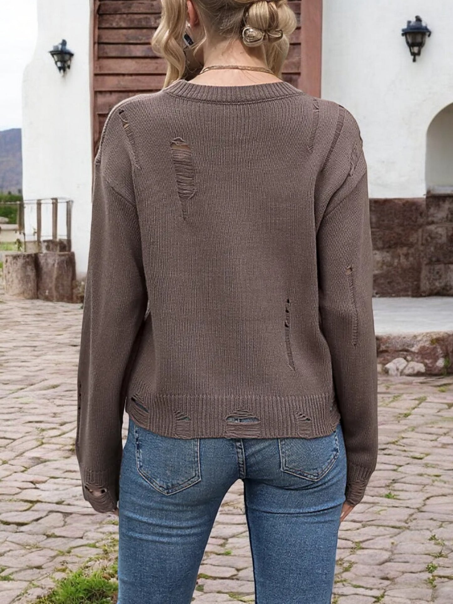 Anna-Kaci Women's Distressed Knit Sweater with Long Sleeves and Casual Fit