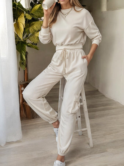 Two-Piece Lounge Set with Drawstring Waist and Cargo Joggers