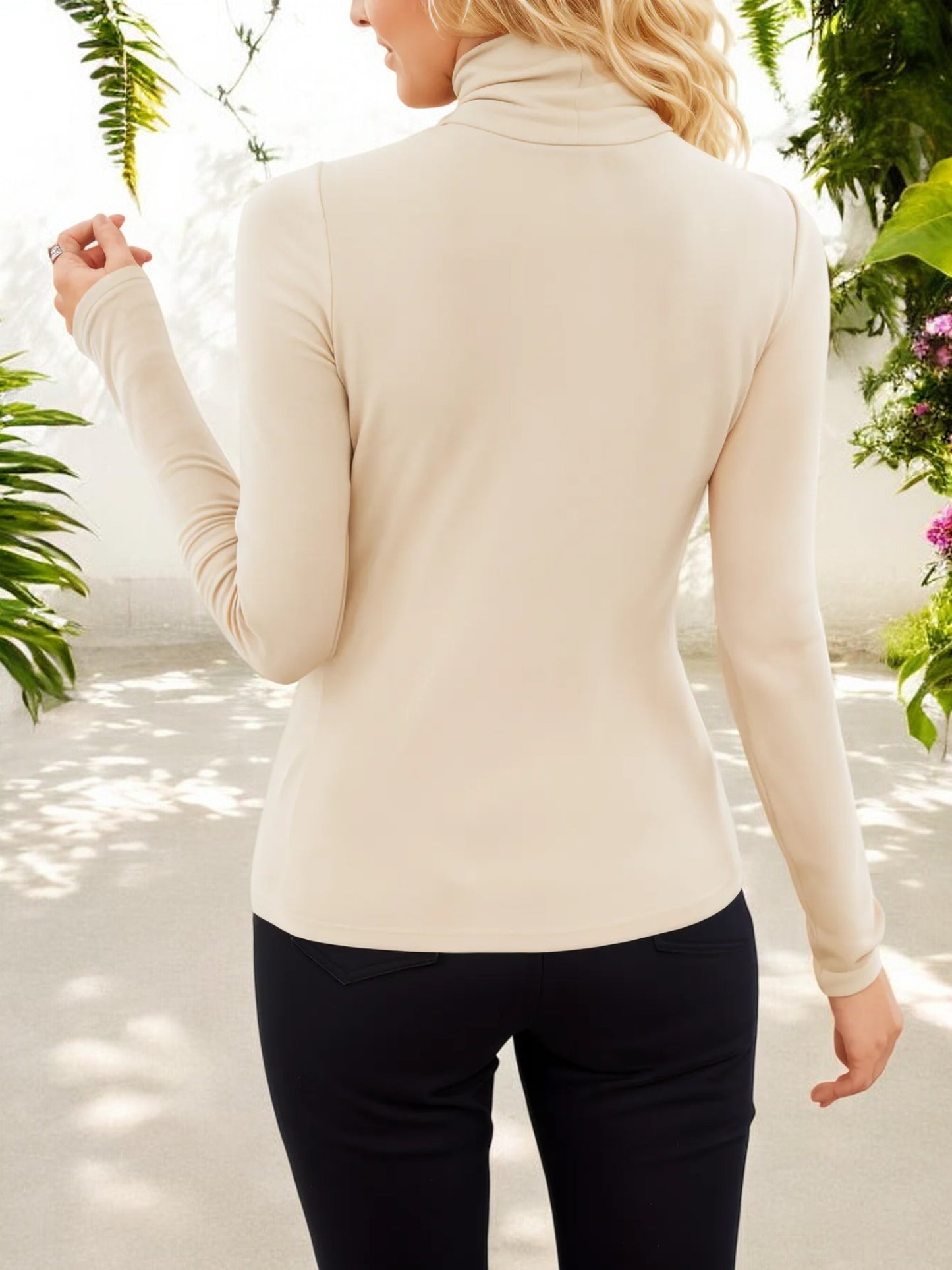 Fitted Long Sleeve Turtleneck Top with Stretch Fabric