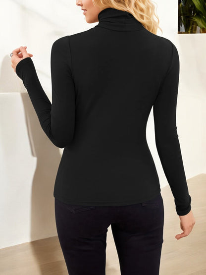 Fitted Long Sleeve Turtleneck Top with Stretch Fabric