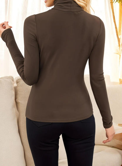 Fitted Long Sleeve Turtleneck Top with Stretch Fabric