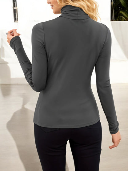 Fitted Long Sleeve Turtleneck Top with Stretch Fabric