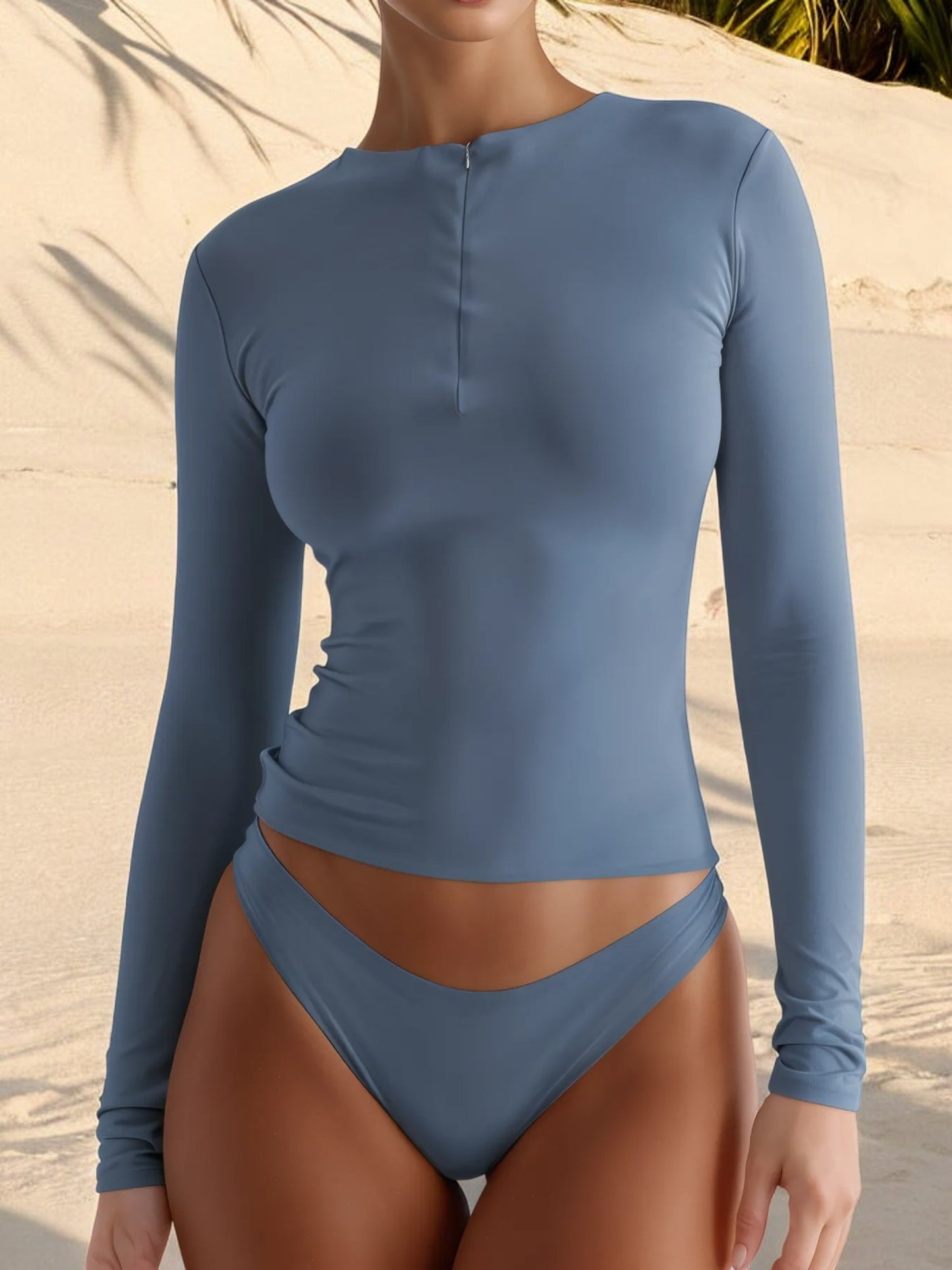 Long Sleeve Zip-Up Rash Guard Swim Top with UPF Protection