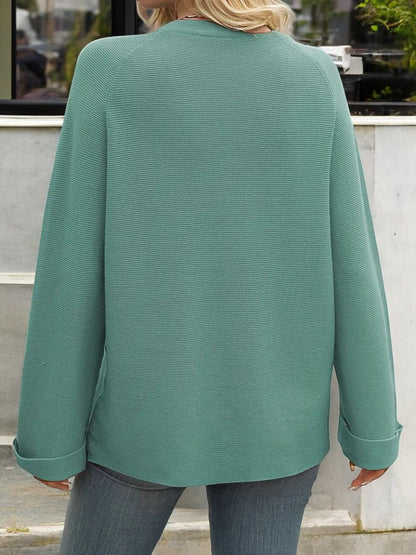 Classic Long Sleeve Crewneck Top with Button Cuff Detail