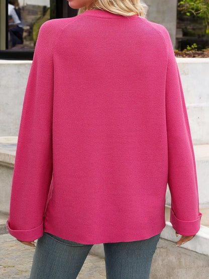 Classic Long Sleeve Crewneck Top with Button Cuff Detail