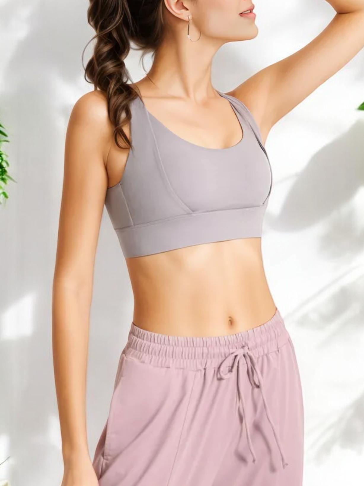 Wide Strap Scoop Neck Sports Bra with Supportive Stretch Fit