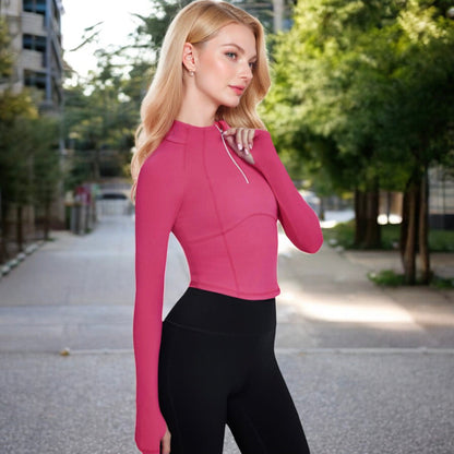 Anna-Kaci Women's Long Sleeve Half-Zip Compression Top with Contour Seams