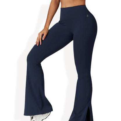 Anna-Kaci Women's High Waist Flare Leg Yoga Pants with Side Slit Detail