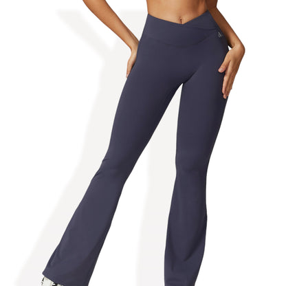 Anna-Kaci Women's Crossover Waist Flare Leg Yoga Pants in Smooth Stretch Fabric