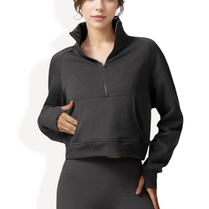 Anna-Kaci Women's Cropped Half-Zip Pullover Hoodie with Front Pocket