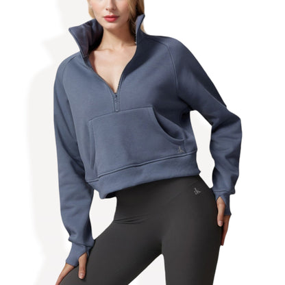 Anna-Kaci Women's Cropped Half-Zip Pullover Hoodie with Front Pocket