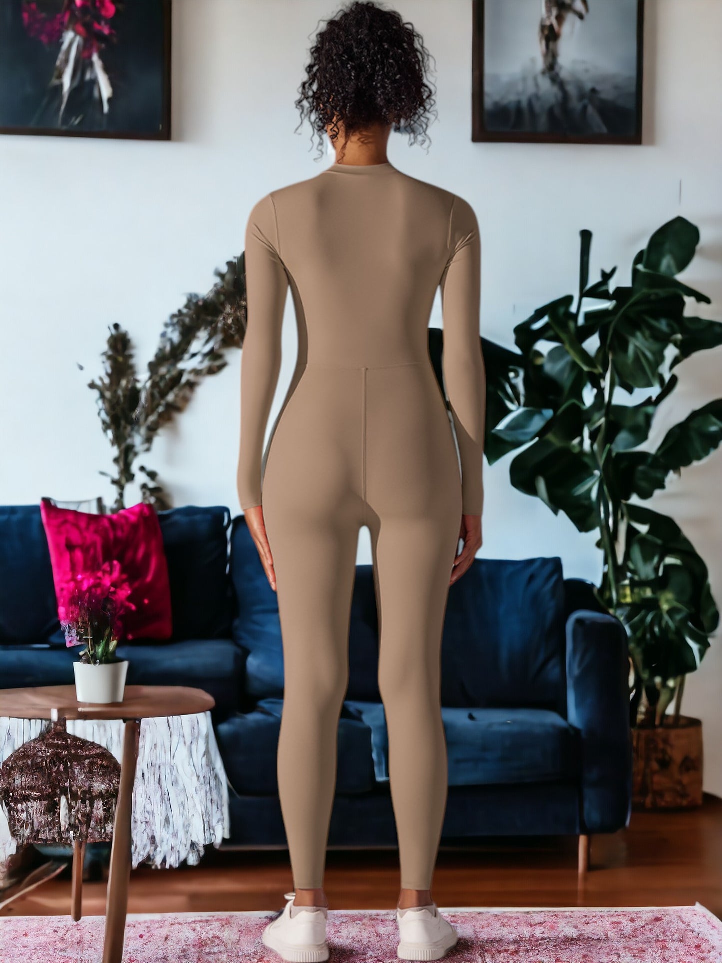 Long Sleeved Half-Zip One Piece Yoga Jumpsuit