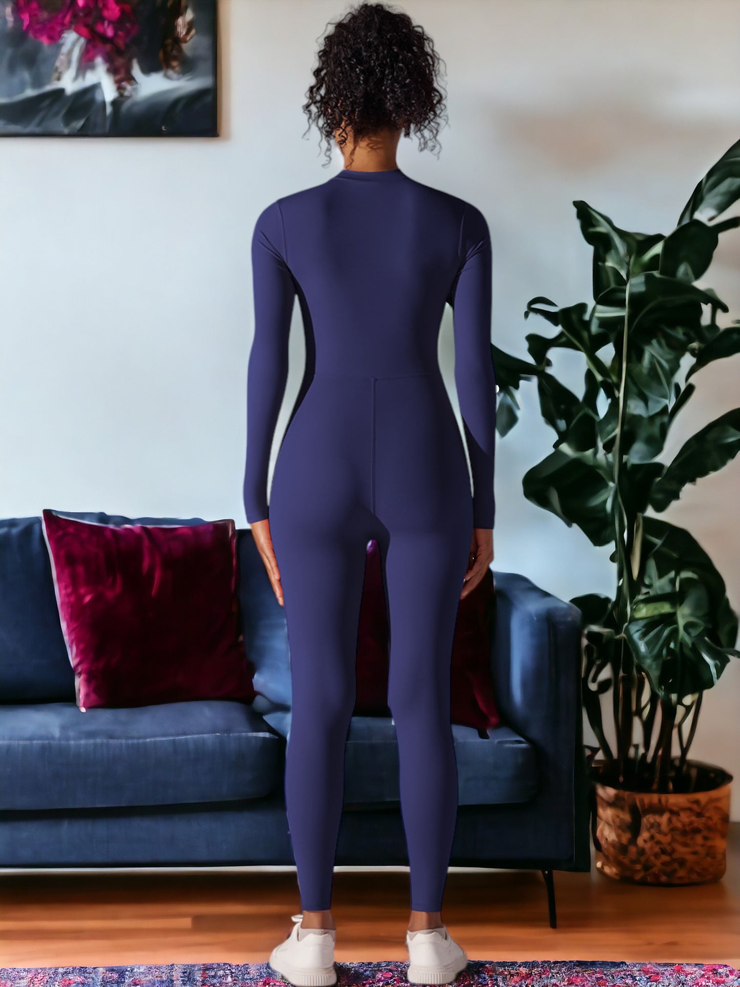 Long Sleeved Half-Zip One Piece Yoga Jumpsuit